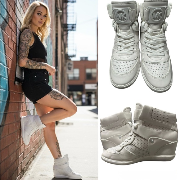 Michael Kors Shoes - Michael Kors Women’s Nikko Optic White High-Top Hidden Wedge Sneakers Size 10